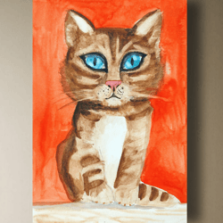Cat painting tabby brown cat artwork original watercolor art
