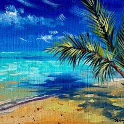 hawaii painting palm painting seascape painting tropical artwork original oil painting landscape art small painting