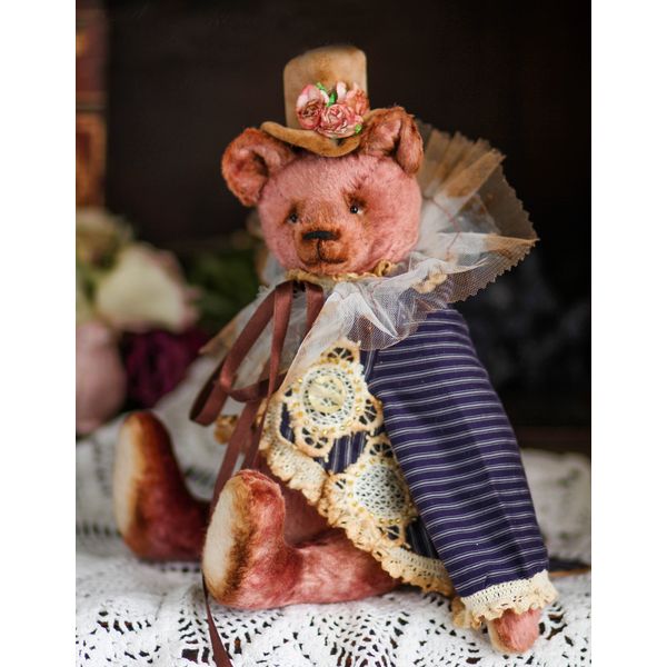 5 Handmade - Artist-Collectible-Teddy-Bear-OOAK-Vintage Victorian Style toy OOAK Artist Teddy-Bear-Vintage-Victorian-Style-Collectible-Stuffed-Antique.jpg