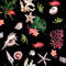 Bright fashion trendy watercolor pattern sea print wallpaper seamless decor textile fabric in a marine theme with corals, shells, fish, tropical flowers, and le