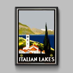 italian lakes vintage travel poster, digital download