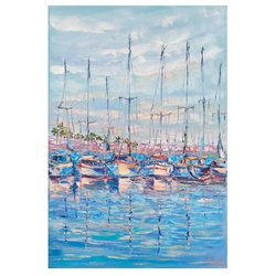 sailboat painting california impasto seascape original art boat oil painting