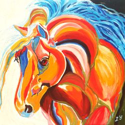Horse Painting Animal Original Art Horse Portrait Impasto Oil Painting Abstract Horse Art by 12x12" by ArtRoom22