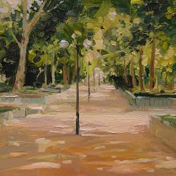 Chestnut Alley Landscape Trees Park Original Oil Painting