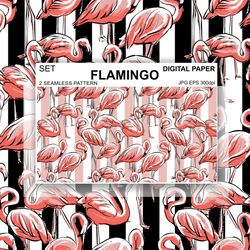 Flamingo Digital Paper JPG EPS Vector Bands Seamless Pattern Birds print repeating fabric clothes  nature  wallpaper