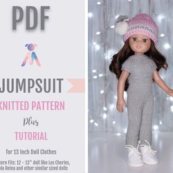 Paola Reina clothes pattern, Knitted JUMPSUIT for 13 inch dolls, Doll clothes pattern