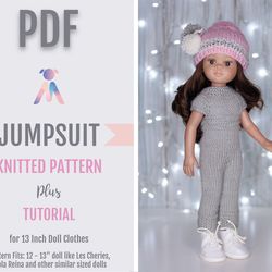 paola reina clothes pattern, knitted jumpsuit for 13 inch dolls, doll clothes pattern