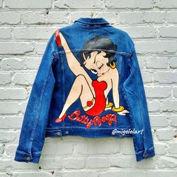 Betty Boop Painted denim jacket Jacket with painting grunge jacket  custom text  graffiti art jacket Jean jacket Pop art