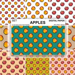 Apple Digital Paper,  PNG Apple Seamless Pattern, Apple Backgrounds, Apple themed papers, Apple printable Paper