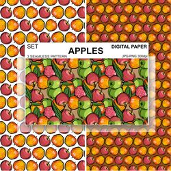 Apple Digital Paper PNG, Apple Seamless Pattern, Apple Backgrounds, Apple themed papers, Apple printable Paper