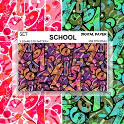 School Paper Pack, Back to School, Numbers Digital Paper JPG EPS Vector Seamless Pattern print repeating fabric clothes