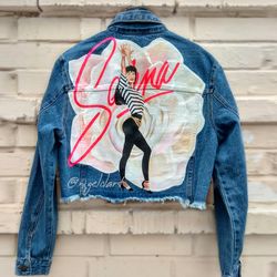 Selena Quintanilla Jean jacket, Pop art jacket,  painted denim jacket,  grunge jacket, custom text, graffiti, Selena