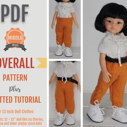 knitting pattern clothes for paola reina doll, 13 inch dolls, knitted overall tutorial