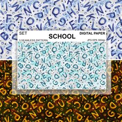 School Paper Pack, Back to School, Letter, ABC, Digital Paper EPS Vector Seamless Pattern print repeating fabric clothes