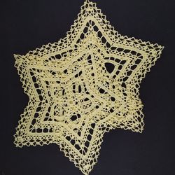 Set of set of 2 transparent straw color crochet doilies in the shape of stars