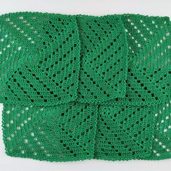 Set of 6 square green transparent crochet place mats for tea or beer drinking