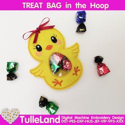 Easter Chicken Peekaboo Treat Bag Machine embroidery design. Easter Chicken in the Hoop design for Machine embroidery.