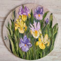 Iris Original Oil Painting Floral Impasto Artwork Blossom Wall Art
