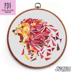 Geometric lion cross stitch pattern PDF , JPG , low poly animals cross stitch , mosaic animals cross stitch pattern