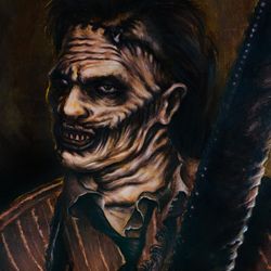 Original oil painting Texas chainsaw massacre, Leather face, Oil portrait, Halloween gift