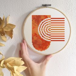 Mid century modern cross stitch pattern PDF Rainbow cross stitch Boho Counted cross stitch Mustard abstract