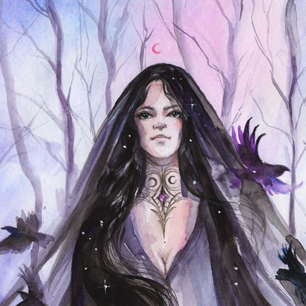 Nyx Painting Dark Goddess Original Art Witch watercolor-night-goddess-artwork-gothic-wall-art-788.jpg