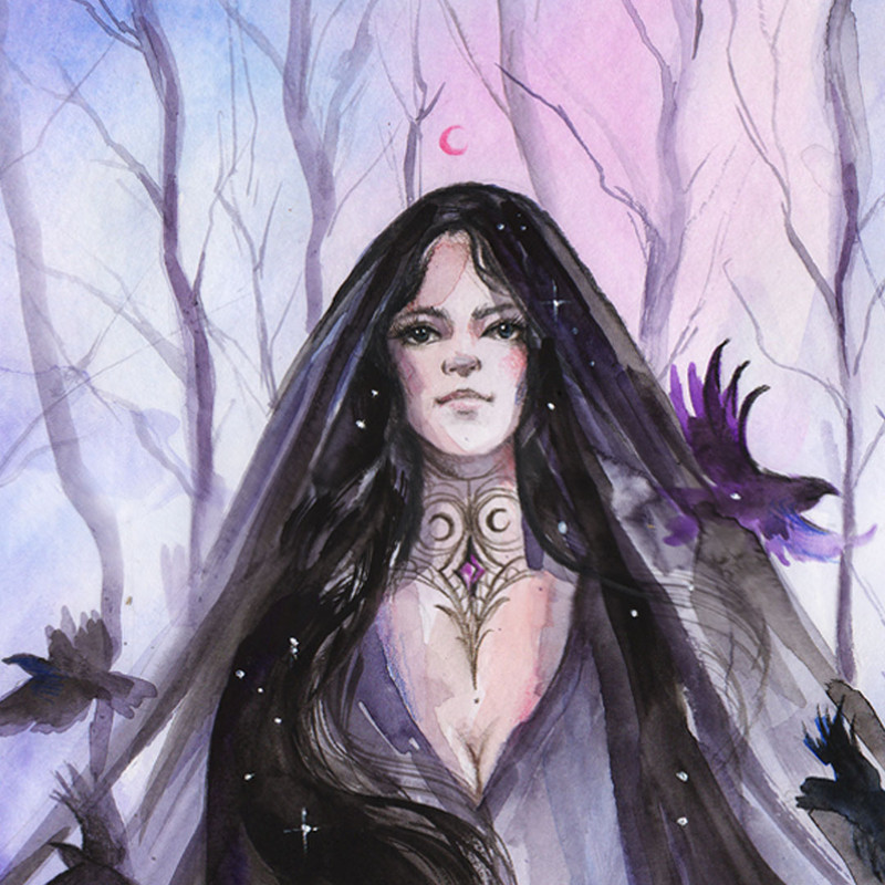 Nyx Painting Dark Goddess Original Art Witch watercolor-night-goddess-artwork-gothic-wall-art-788.jpg