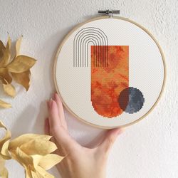 boho cross stitch pattern modern cross stitch pdf orange cross stitch geometric x-stitch mid-century modern hoop art