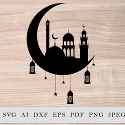 Muslim Crescent with mosque and lantern