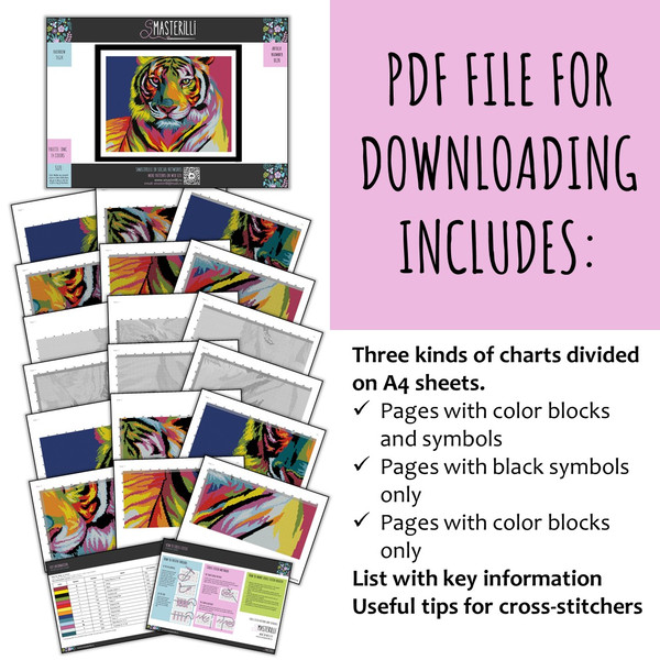 Rainbow tiger cross stitch pattern PDF, animals in pop art style.JPG