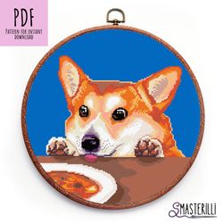Corgi cross stitch pattern PDF, dog cross stitch pattern , pet lovers gift, modern hoop art. meme dog cross stitch