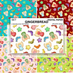 Gingerbread Seamless Pattern, Angels Christmas Digital Paper, Christmas Seamless File, Vector, Eps, Cookies, Background