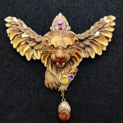 Saint Mark Lion brooch, Lion of Venice brooch, Winged Lion Jewelry, Lion brooch