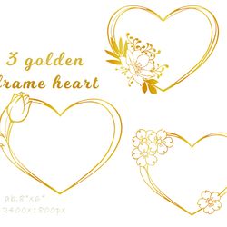 Gold frame hearts for valentine's day PNG