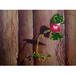 Bindweed Painting Wildflowers Original Fine Art Garden Wall Art Serene Painting 6x8" by Svetlana