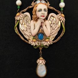 Necklace guardian Angel, Vintage Angel Pendant,Angel charm, Victorian Necklace