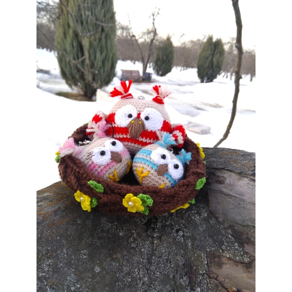 Crochet Pattern Owls Family In The Nest, Spring Decor croche | Inspire ...