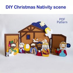 Felt Nativity scene PDF Pattern - Tutorial set Christmas Ornament