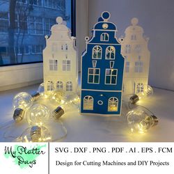 christmas house svg, christmas village svg, 3d paper house pdf, christmas decorations cricut new year decor cut file