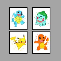Pokemon Set Art Print Digital Files decor nursery room watercolor