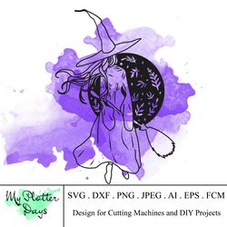 floral witch svg, boho moon witch svg, witch's broom ai, spell svg, magic svg, gothic svg, green witch clip art, wizard