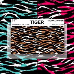 Tiger Seamless Pattern, Tiger Print, Animal Digital Paper, Tiger Stripes, Vector, Endless background, Wallpaper, Fabric