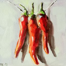 Red Chilli Pepper Oil Painting Original Food Kitchen Art Vegetable Still Life MADE TO ORDER