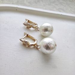 Wedding earrings, japanese cotton pearl earrings, handmade earrings