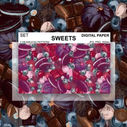 Sweets Digital Paper, Chocolate Seamless Pattern, PNG, Cookies Endless Background, Wallpaper, Print, Fabric