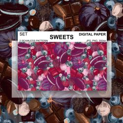 sweets digital paper, chocolate seamless pattern, png, cookies endless background, wallpaper, print, fabric