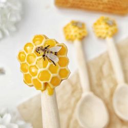 honeycomb bee wooden spoon, cottagecore aesthetic gift, bee kitchen decor, beekeeper gift, eco friendly garden gift