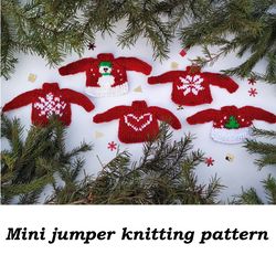 Mini jumper knitting pattern, Mini sweater knitting pattern, Christmas coaster knitting pattern, Christmas knitting