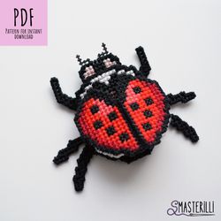 Heart ladybug cross stitch pattern, plastic canvas pattern & tutorial, love cross stitch for Valentine's day