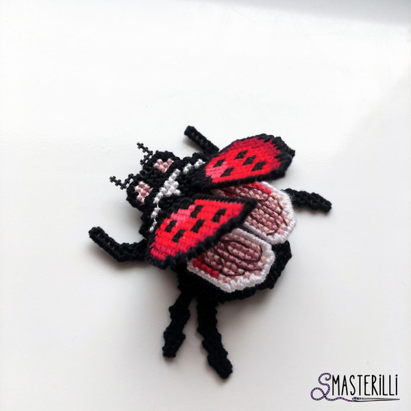 Ladybug cross stitch pattern for plastic canvas PDF , 3D insect with wings pattern and tutorial by Smasterilli.JPG